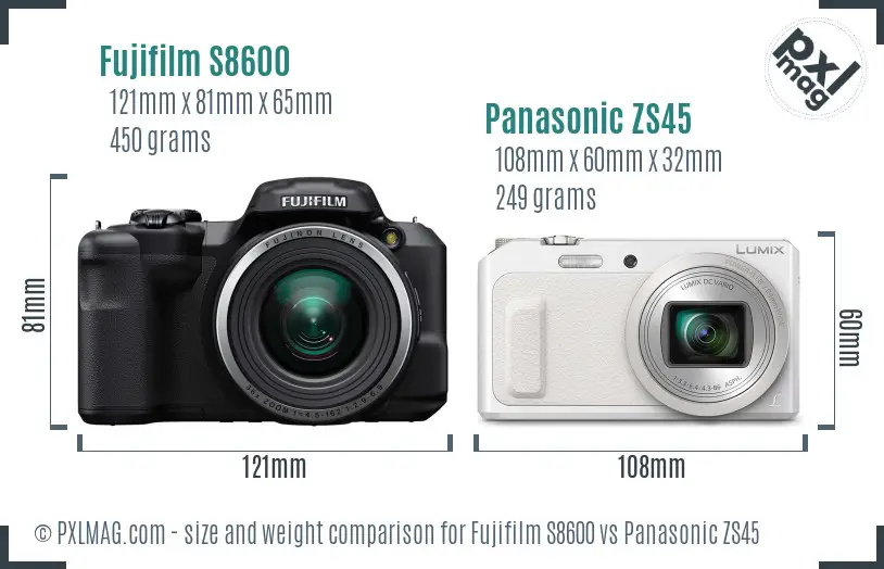 Fujifilm S8600 vs Panasonic ZS45 size comparison