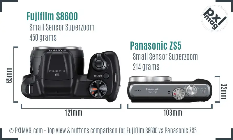 Fujifilm S8600 vs Panasonic ZS5 top view buttons comparison