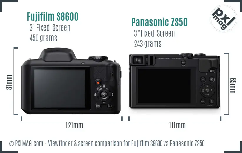 Fujifilm S8600 vs Panasonic ZS50 Screen and Viewfinder comparison