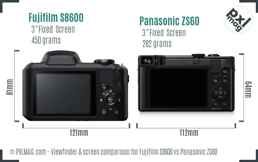 Fujifilm S8600 vs Panasonic ZS60 Screen and Viewfinder comparison