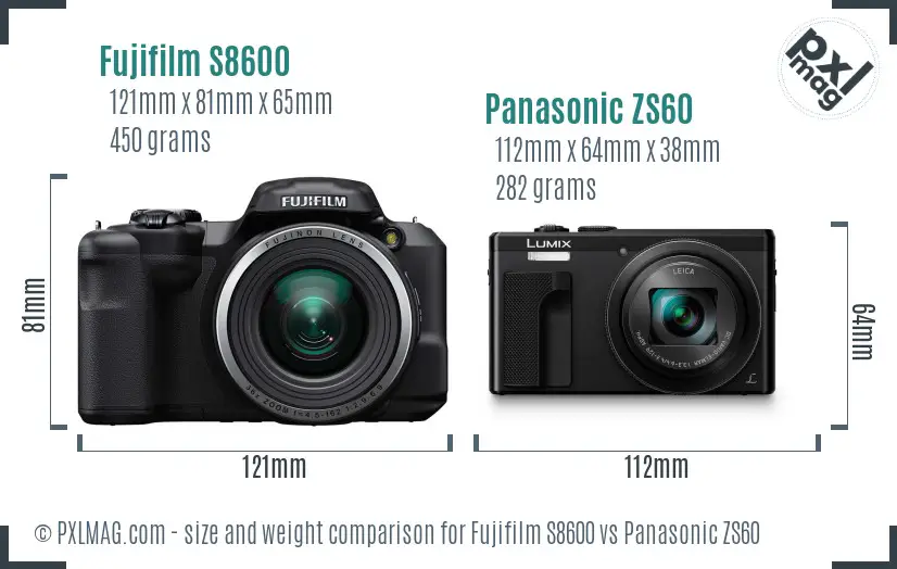 Fujifilm S8600 vs Panasonic ZS60 size comparison