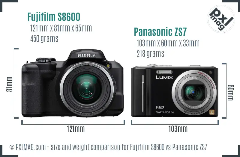 Fujifilm S8600 vs Panasonic ZS7 size comparison Fujifilm S8600 vs Panasonic ZS7 size comparison