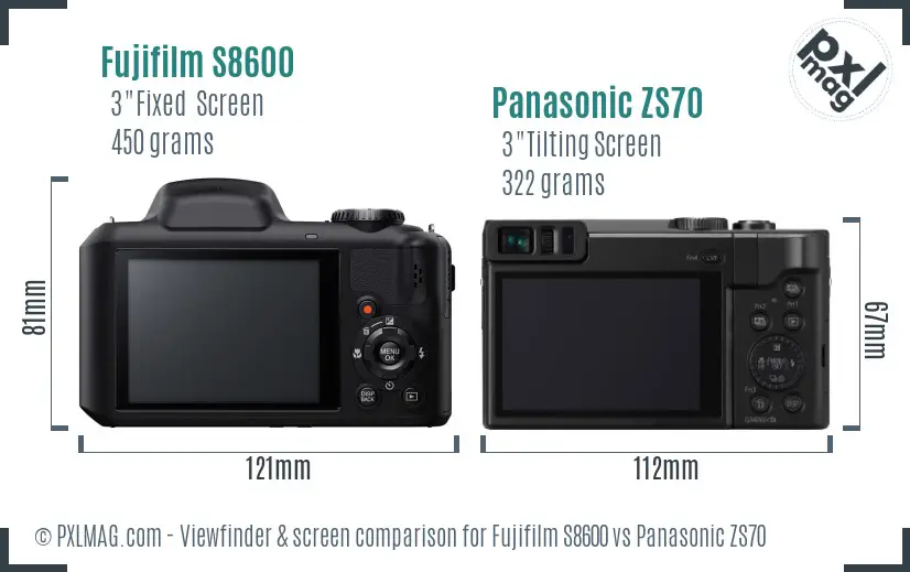 Fujifilm S8600 vs Panasonic ZS70 Screen and Viewfinder comparison