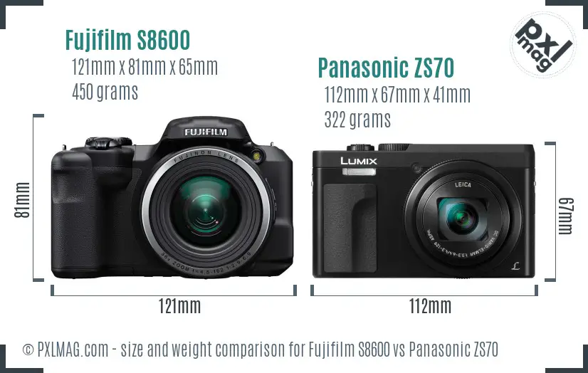 Fujifilm S8600 vs Panasonic ZS70 size comparison