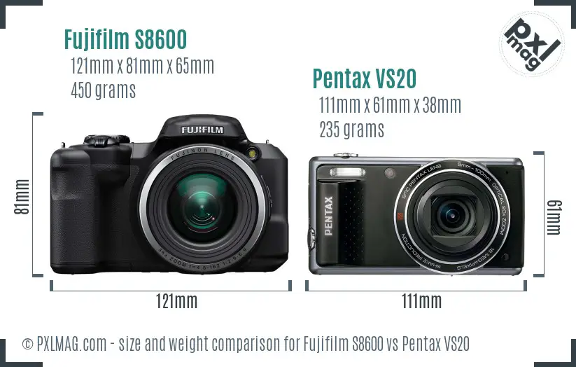 Fujifilm S8600 vs Pentax VS20 size comparison