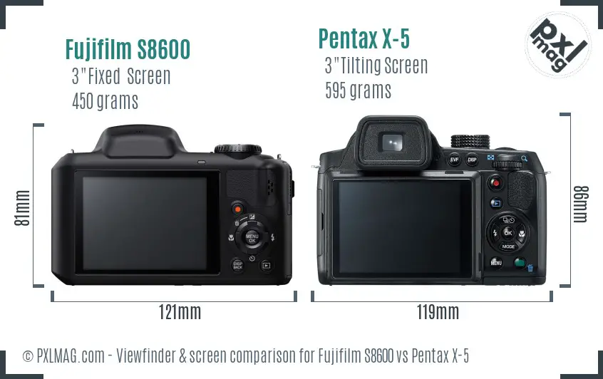 Fujifilm S8600 vs Pentax X-5 Screen and Viewfinder comparison Fujifilm S8600 vs Pentax X-5 Screen and Viewfinder comparison
