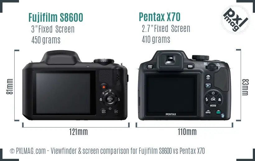 Fujifilm S8600 vs Pentax X70 Screen and Viewfinder comparison Fujifilm S8600 vs Pentax X70 Screen and Viewfinder comparison