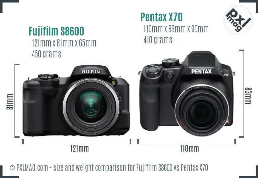 Fujifilm S8600 vs Pentax X70 size comparison Fujifilm S8600 vs Pentax X70 size comparison
