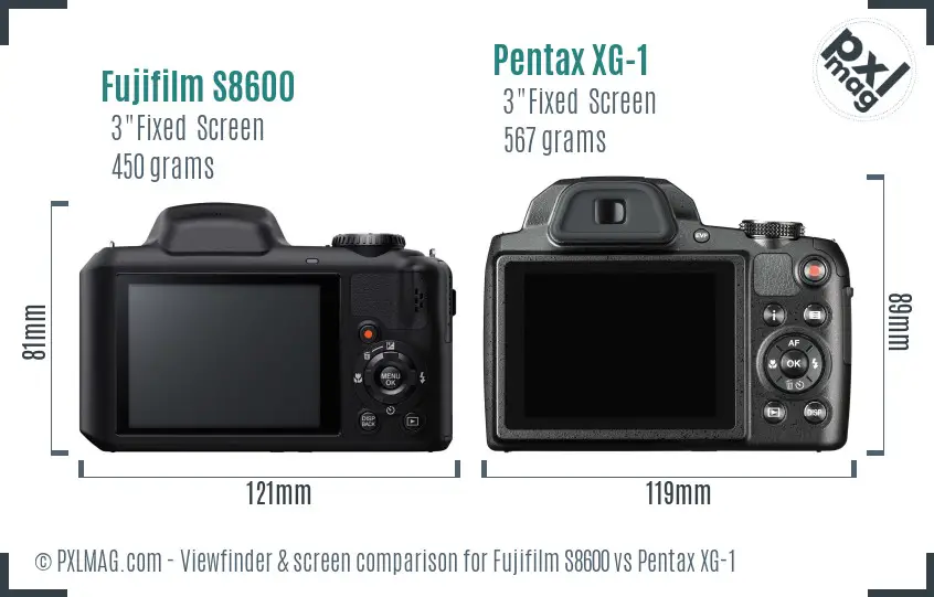 Fujifilm S8600 vs Pentax XG-1 Screen and Viewfinder comparison