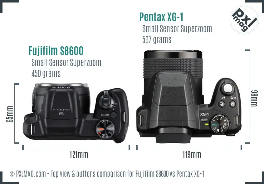 Fujifilm S8600 vs Pentax XG-1 top view buttons comparison