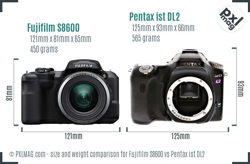 Fujifilm S8600 vs Pentax ist DL2 size comparison