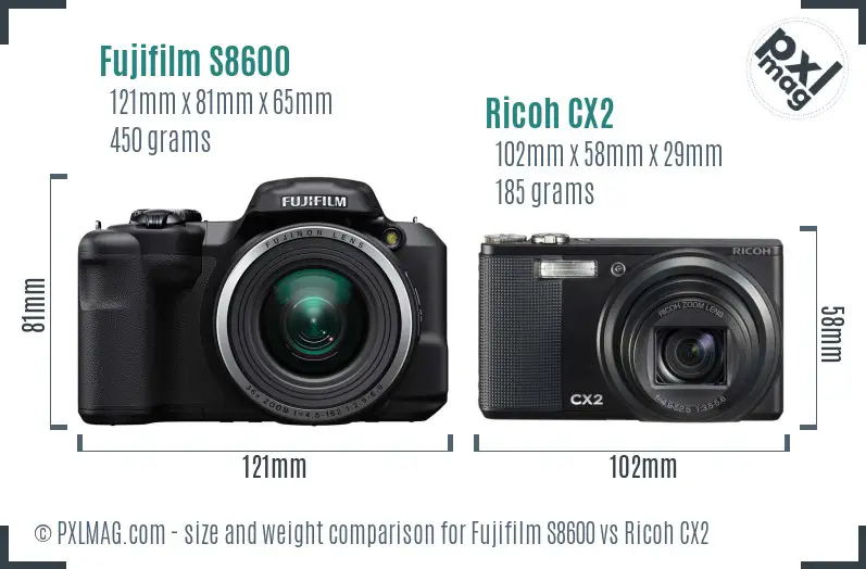 Fujifilm S8600 vs Ricoh CX2 size comparison