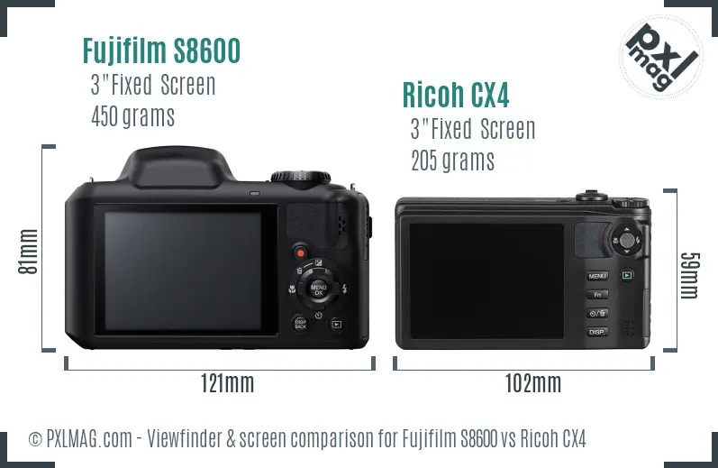 Fujifilm S8600 vs Ricoh CX4 Screen and Viewfinder comparison Fujifilm S8600 vs Ricoh CX4 Screen and Viewfinder comparison