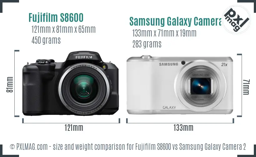 Fujifilm S8600 vs Samsung Galaxy Camera 2 size comparison