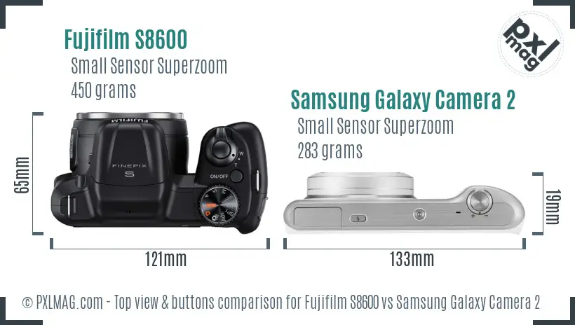 Fujifilm S8600 vs Samsung Galaxy Camera 2 top view buttons comparison