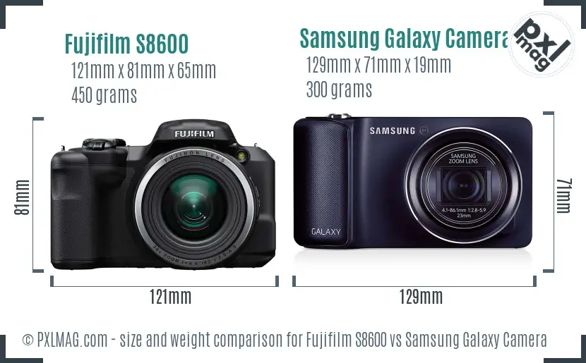 Fujifilm S8600 vs Samsung Galaxy Camera size comparison