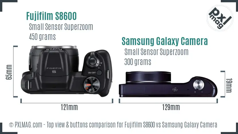 Fujifilm S8600 vs Samsung Galaxy Camera top view buttons comparison