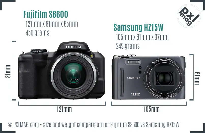Fujifilm S8600 vs Samsung HZ15W size comparison Fujifilm S8600 vs Samsung HZ15W size comparison