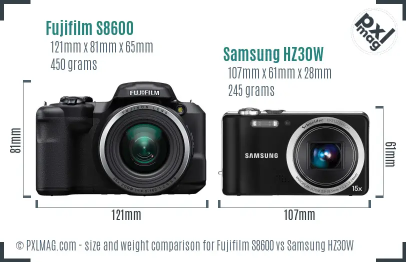 Fujifilm S8600 vs Samsung HZ30W size comparison