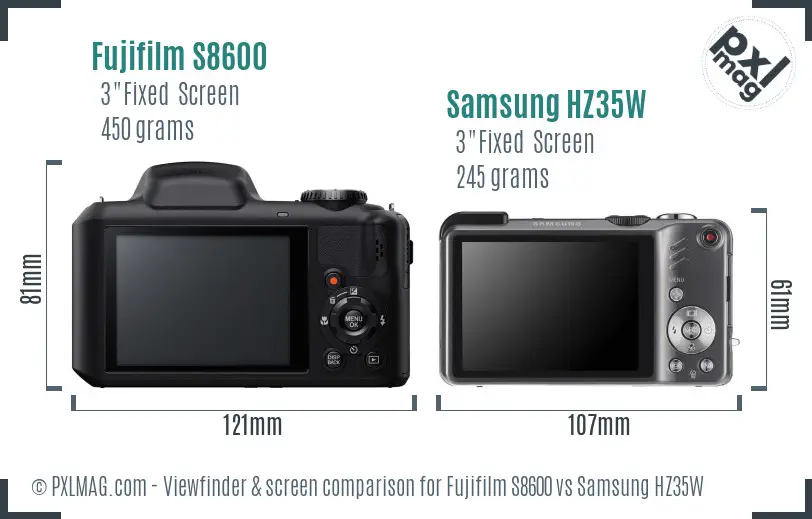 Fujifilm S8600 vs Samsung HZ35W Screen and Viewfinder comparison