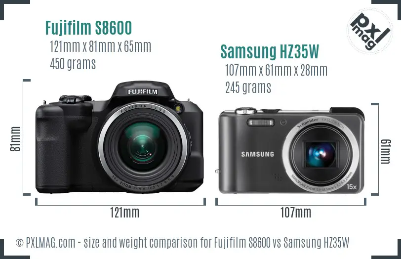 Fujifilm S8600 vs Samsung HZ35W size comparison