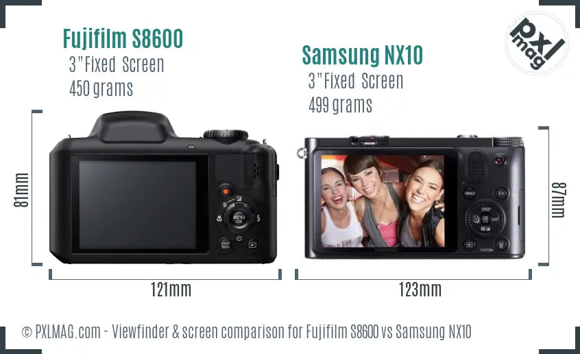 Fujifilm S8600 vs Samsung NX10 Screen and Viewfinder comparison