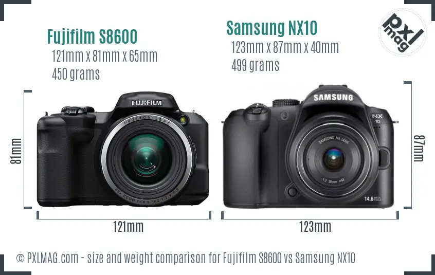 Fujifilm S8600 vs Samsung NX10 size comparison Fujifilm S8600 vs Samsung NX10 size comparison