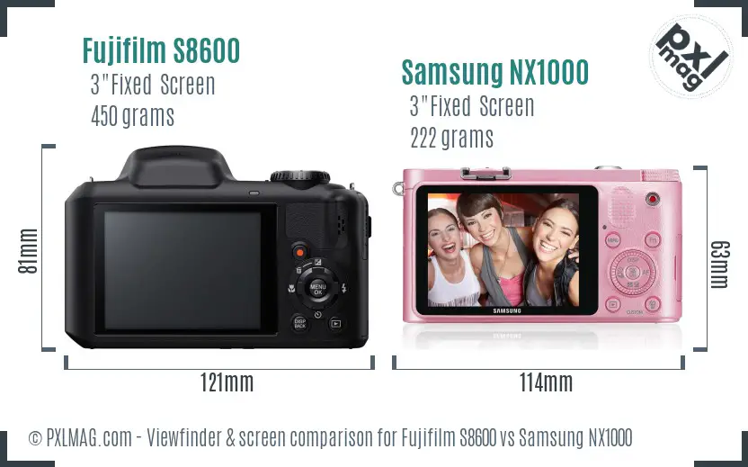 Fujifilm S8600 vs Samsung NX1000 Screen and Viewfinder comparison
