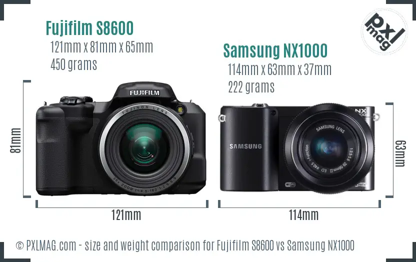 Fujifilm S8600 vs Samsung NX1000 size comparison