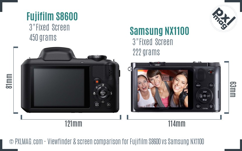 Fujifilm S8600 vs Samsung NX1100 Screen and Viewfinder comparison
