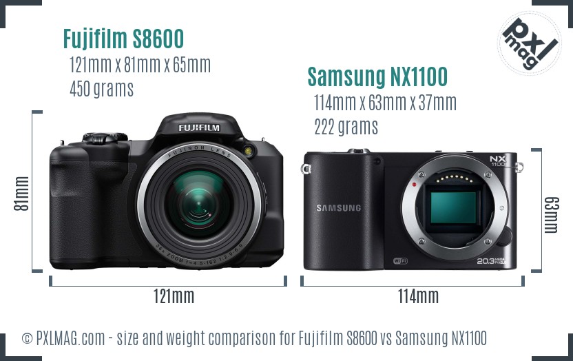 Fujifilm S8600 vs Samsung NX1100 size comparison Fujifilm S8600 vs Samsung NX1100 size comparison