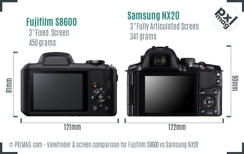 Fujifilm S8600 vs Samsung NX20 Screen and Viewfinder comparison