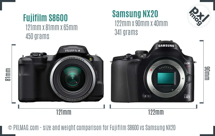 Fujifilm S8600 vs Samsung NX20 size comparison