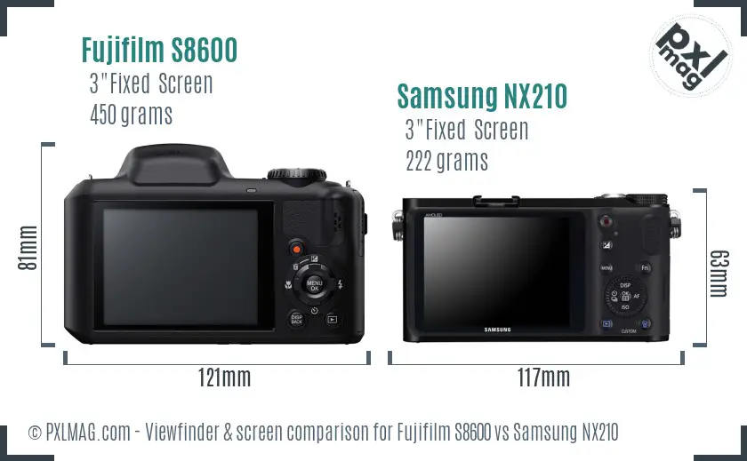 Fujifilm S8600 vs Samsung NX210 Screen and Viewfinder comparison
