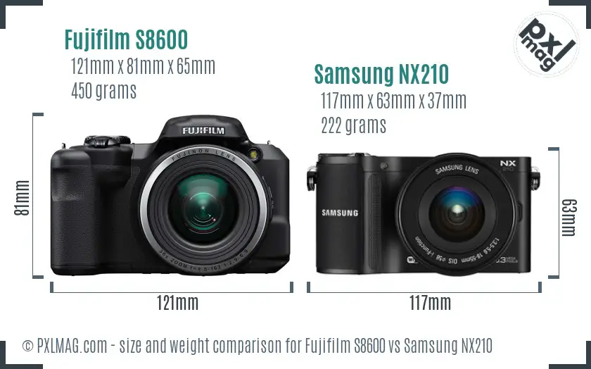 Fujifilm S8600 vs Samsung NX210 size comparison Fujifilm S8600 vs Samsung NX210 size comparison