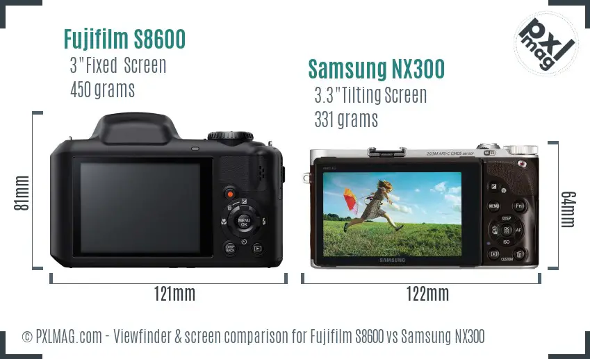 Fujifilm S8600 vs Samsung NX300 Screen and Viewfinder comparison