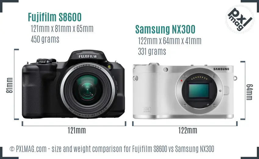 Fujifilm S8600 vs Samsung NX300 size comparison