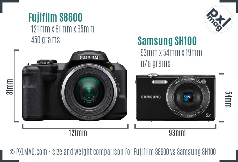 Fujifilm S8600 vs Samsung SH100 size comparison Fujifilm S8600 vs Samsung SH100 size comparison
