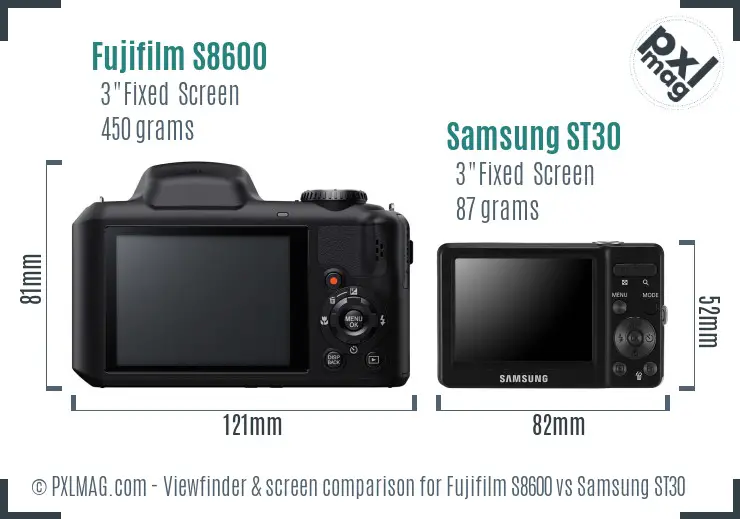 Fujifilm S8600 vs Samsung ST30 Screen and Viewfinder comparison