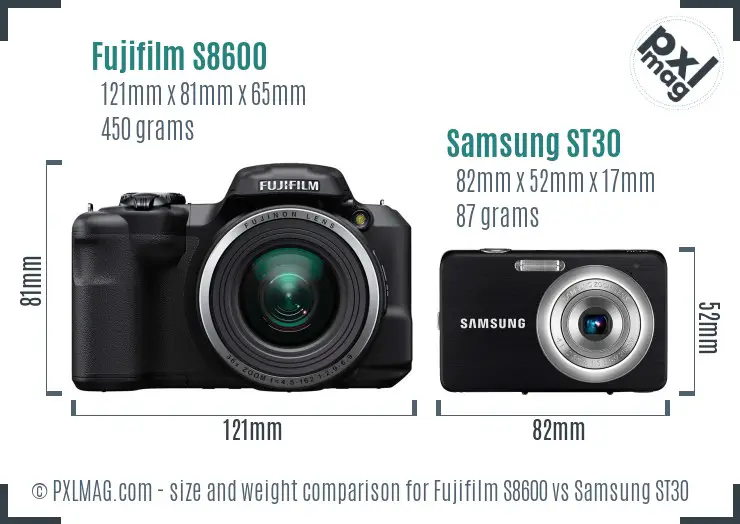 Fujifilm S8600 vs Samsung ST30 size comparison