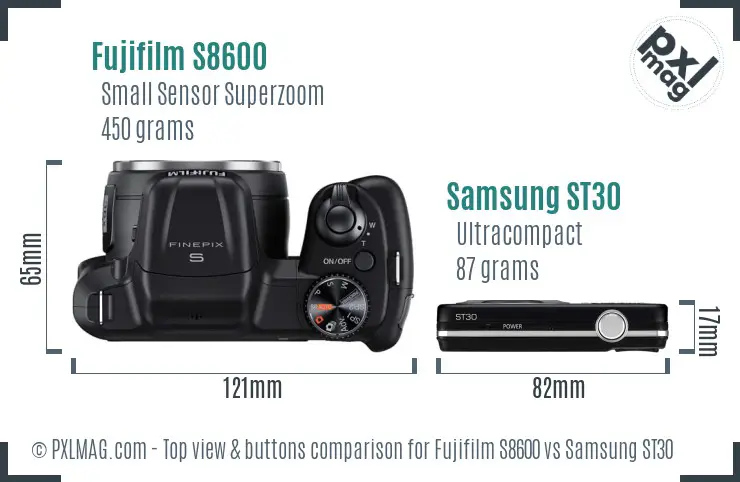 Fujifilm S8600 vs Samsung ST30 top view buttons comparison