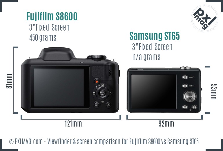 Fujifilm S8600 vs Samsung ST65 Screen and Viewfinder comparison