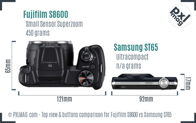 Fujifilm S8600 vs Samsung ST65 top view buttons comparison