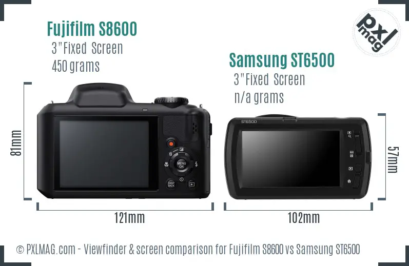Fujifilm S8600 vs Samsung ST6500 Screen and Viewfinder comparison