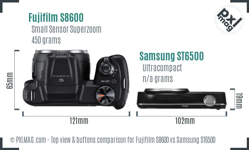 Fujifilm S8600 vs Samsung ST6500 top view buttons comparison