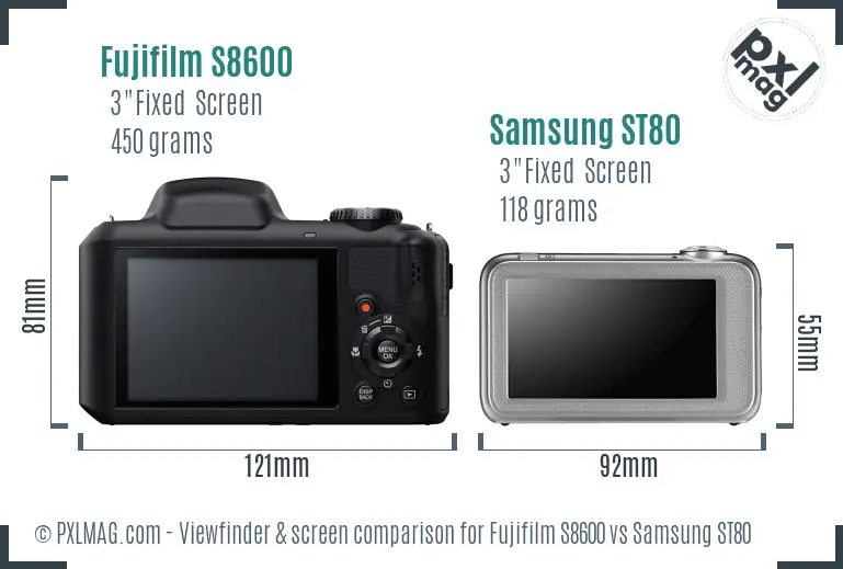 Fujifilm S8600 vs Samsung ST80 Screen and Viewfinder comparison Fujifilm S8600 vs Samsung ST80 Screen and Viewfinder comparison