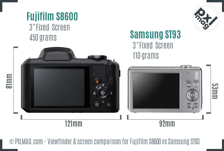 Fujifilm S8600 vs Samsung ST93 Screen and Viewfinder comparison