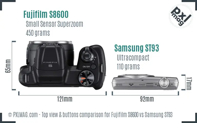 Fujifilm S8600 vs Samsung ST93 top view buttons comparison