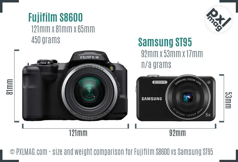 Fujifilm S8600 vs Samsung ST95 size comparison