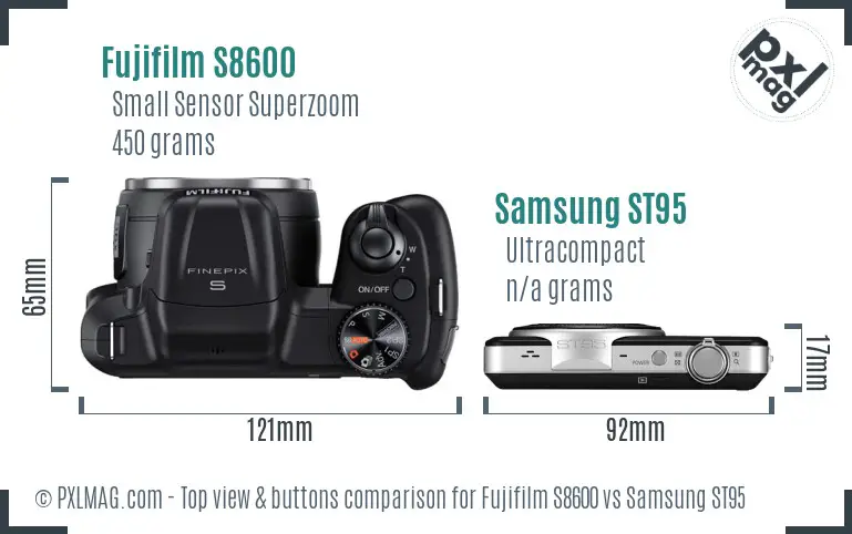 Fujifilm S8600 vs Samsung ST95 top view buttons comparison